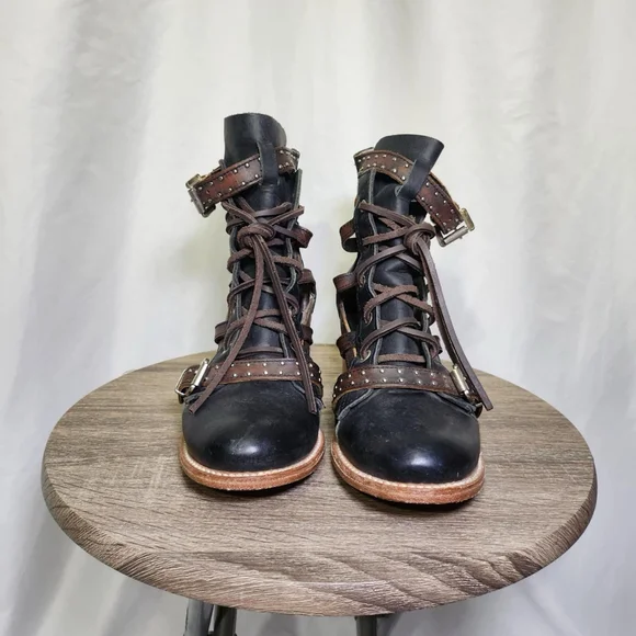 Freebird Cheyenne Multi Strap Lace-Up Leather Bootie Sandals Sz 9 Festival - Picture 2 of 11